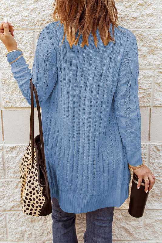 Blue V-Neck Knitted Summer Top with Exposed Seams