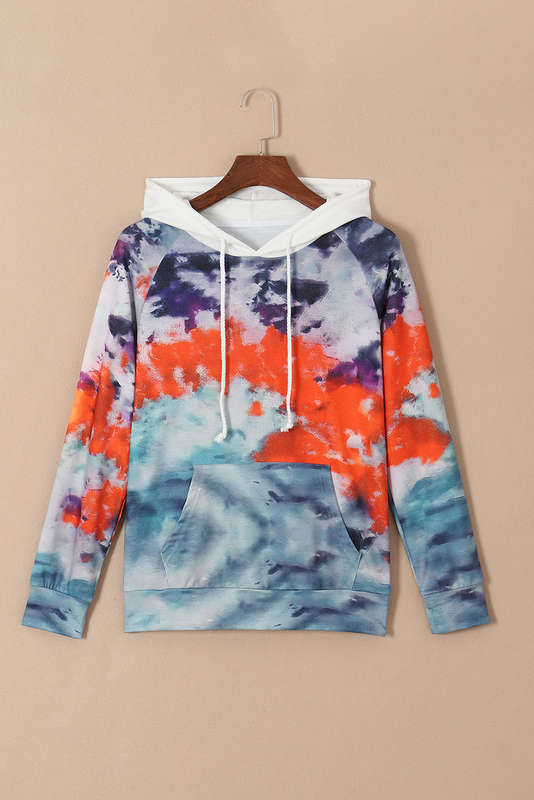 Multicolor Tie Dye Drawstring Kangaroo Pocket Hoodie