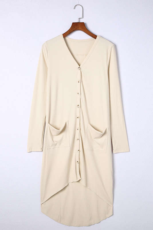 Apricot Selected Button Pocketed High Low Cardigan