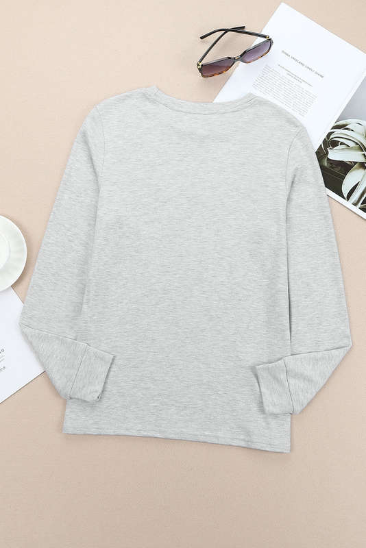 Gray Plain Crew Neck Long Sleeve Top