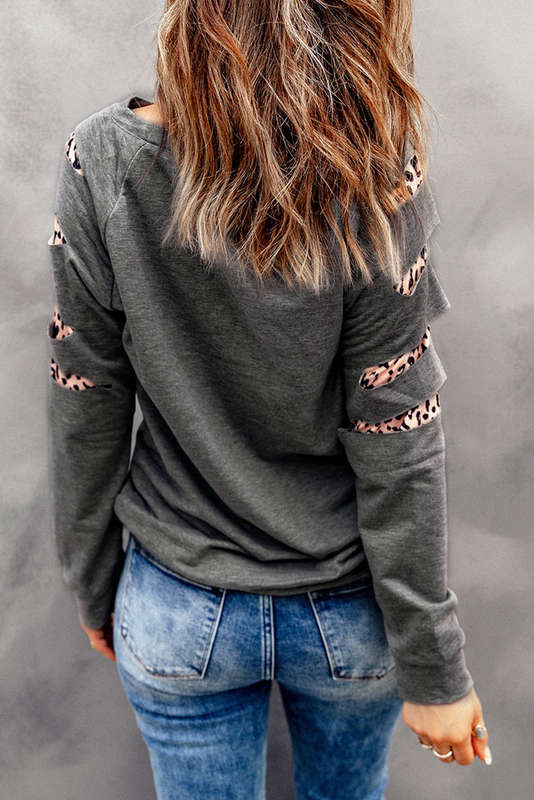 Leopard Insert Gray Sweatshirt