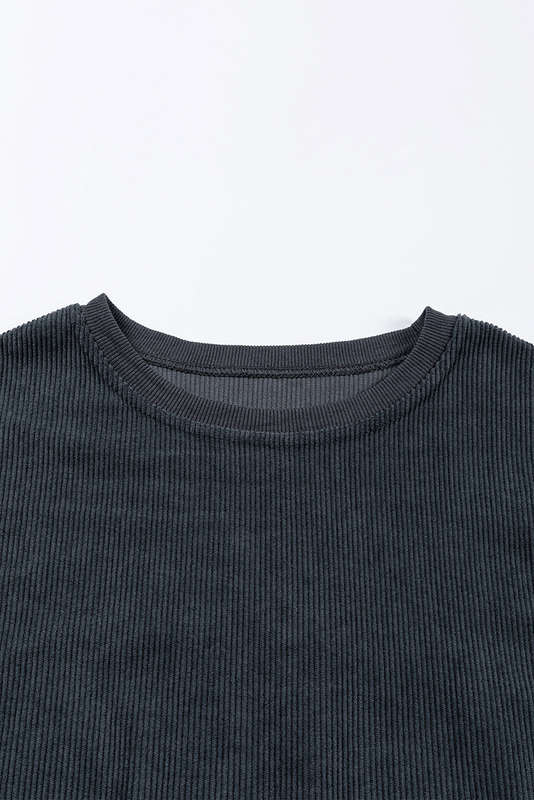 Dark Grey Ribbed Corded Oversized Sweatshirt