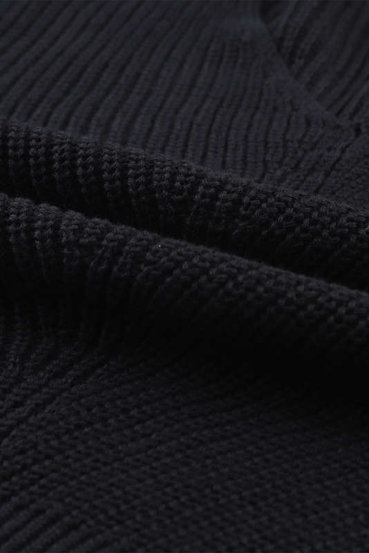 Black Ribbed Knit V Neck Sweater