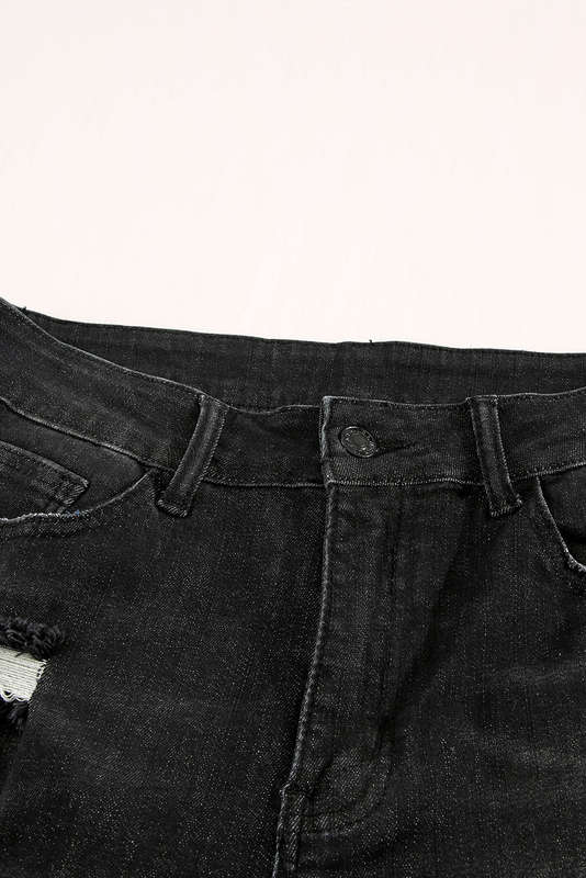 Black Ripped Tassel Bermuda Denim Shorts