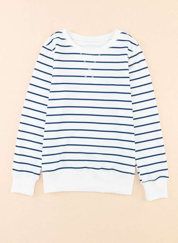 Striped Print Ribbed Trim Long Sleeve Top