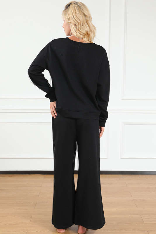 Black Ultra Loose Textured 2pcs Slouchy Outfit
