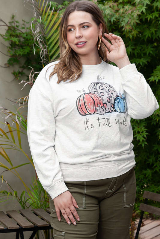 Gray Pumpkin Graphic Plus Size Pullover Sweatshirt