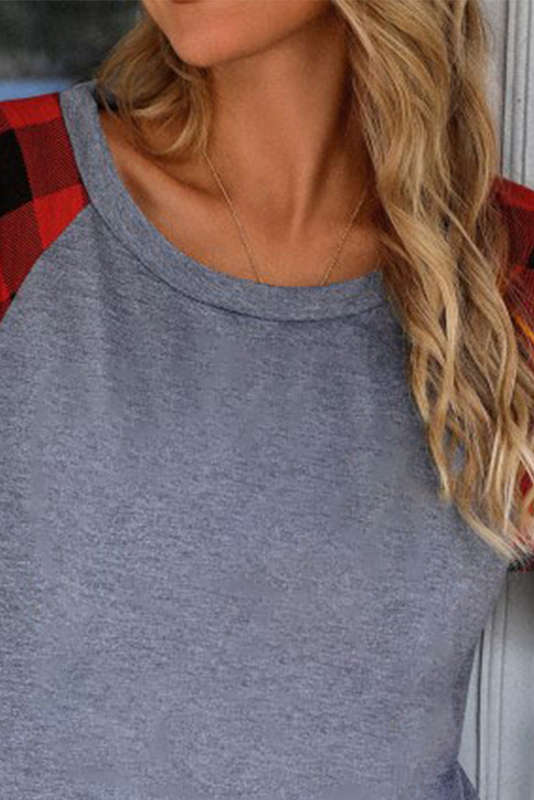 Red Plaid Raglan Long Sleeve Top