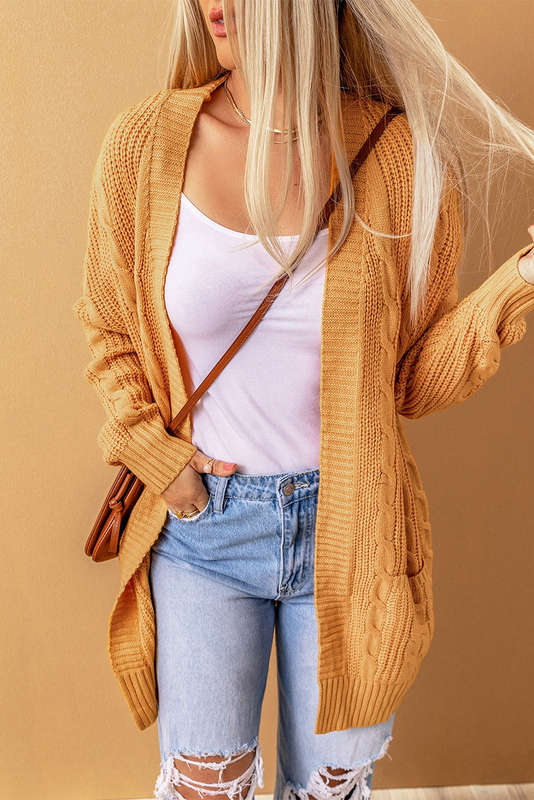 Mustard Knit Texture Long Cardigan