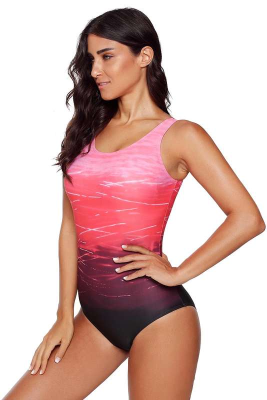 Fiery Red Gradient Criss Cross Back One Piece Swimsuit