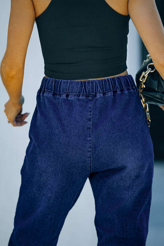 Blue Distress Drawstring Pocketed Joggers