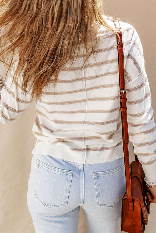 Cowl Neck Striped Print Drop Shoulder Sweater