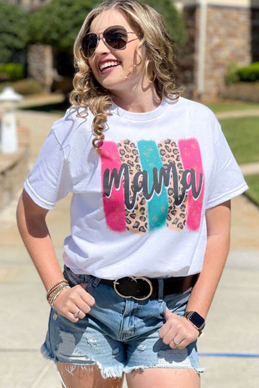 White Mama Leopard Brush Stroke Graphic T Shirt
