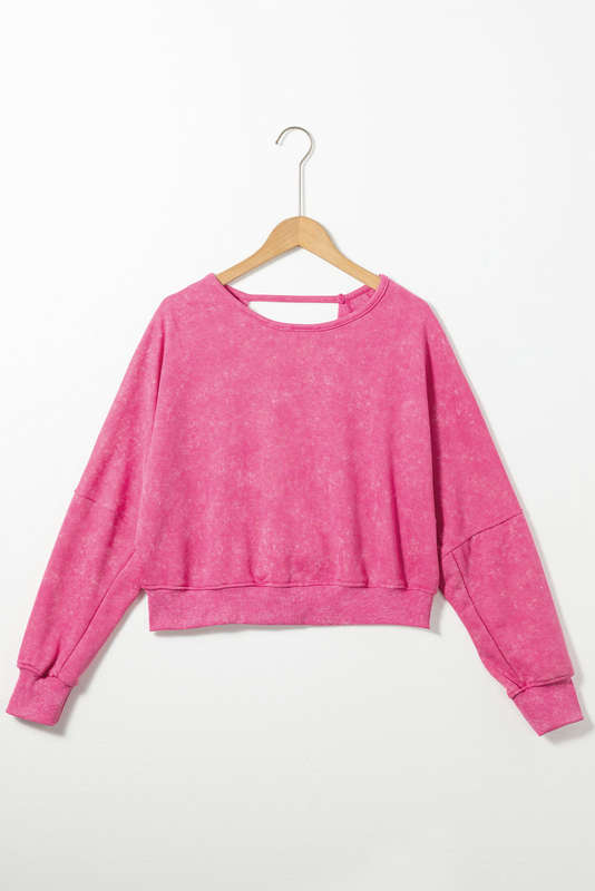Rose Acid Wash V-shape Open Back Sweatshirt