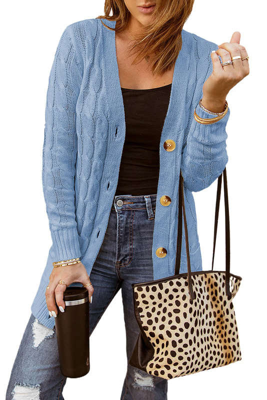 Blue V-Neck Knitted Summer Top with Exposed Seams