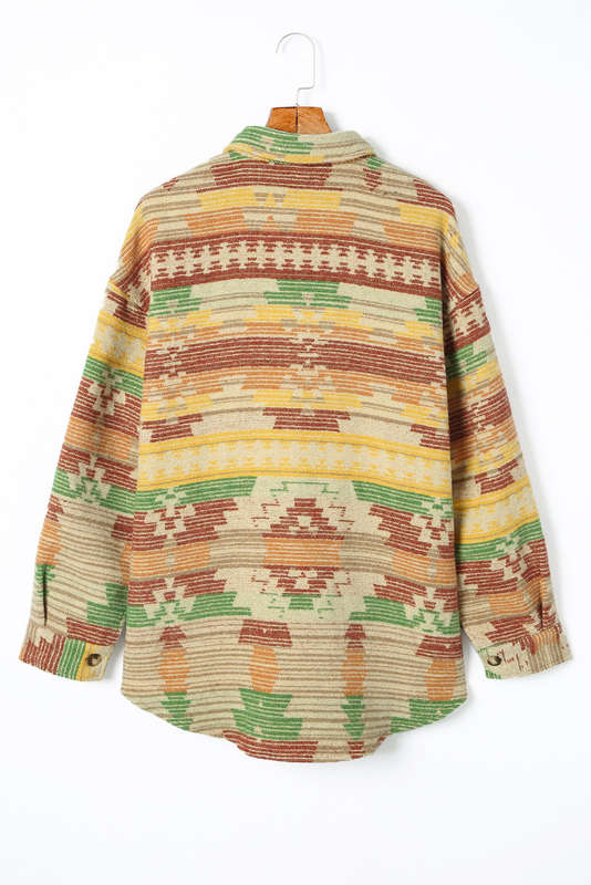 Yellow Western Aztec Print Button Flap Pocket Shacket