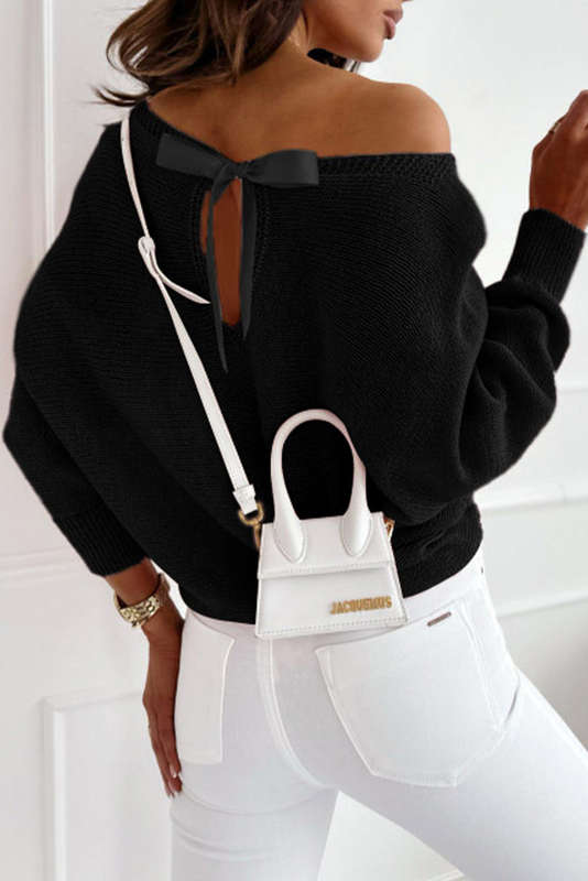 Black Ribbon Bow Knot Dolman Sleeve Sweater