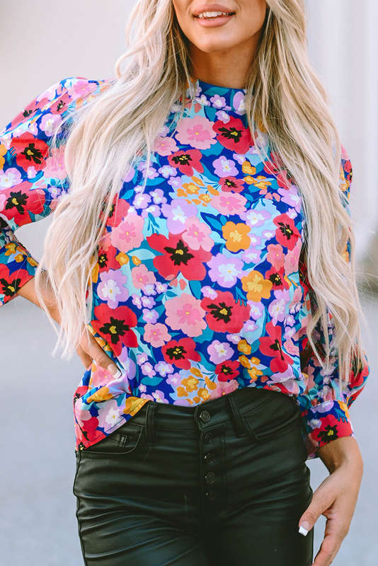 Blue V-Neck Knitted Summer Top with Exposed Seams