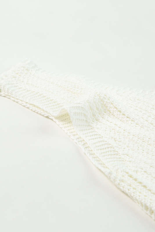 White Hollowed Knit V Neck Tank Top