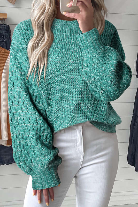 Green Knitted V-Neck Casual Top with Raw Seam Detail