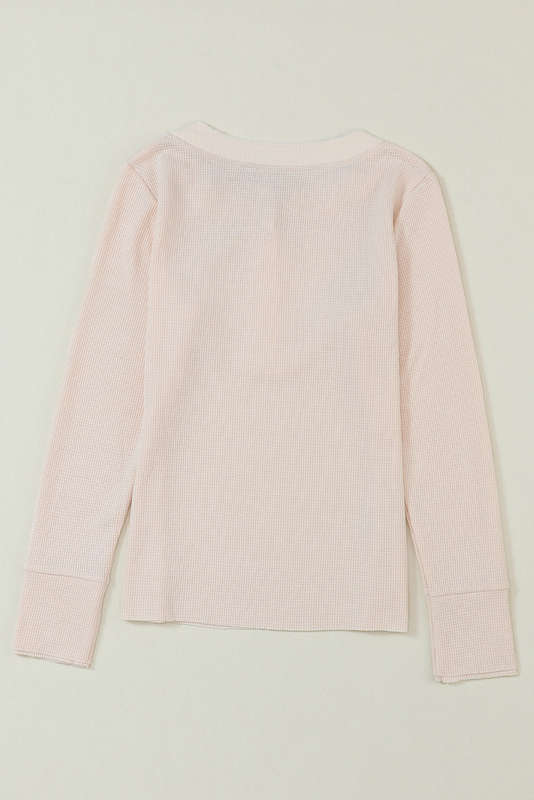 Beige Waffle Knit Textured Henley Top