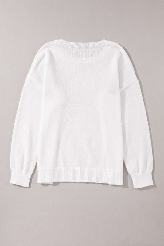 White Holly Jolly Round Neck Casual Sweater