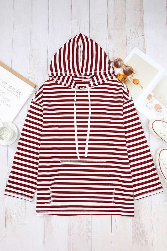Biking Red Stripe Kangaroo Pocket Drawstring Hoodie