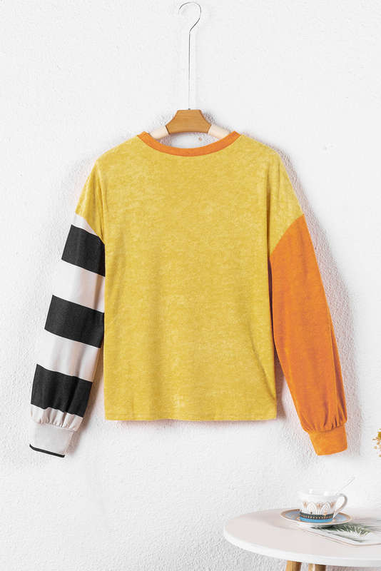Ginger Colorblock Striped Sleeve Patchwork Drop Shoulder Top