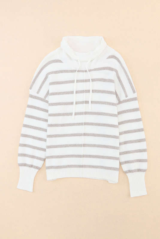 Cowl Neck Striped Print Drop Shoulder Sweater