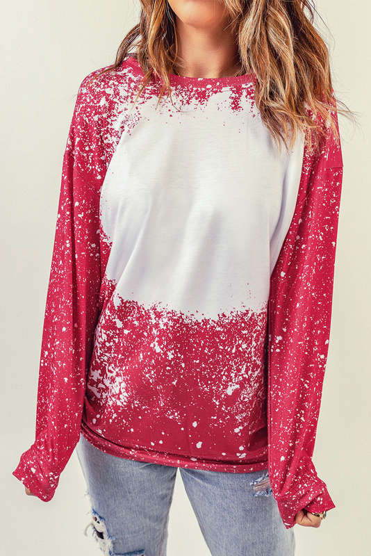 Red Tie-dyed Crew Neck Pullover Sweatshirt