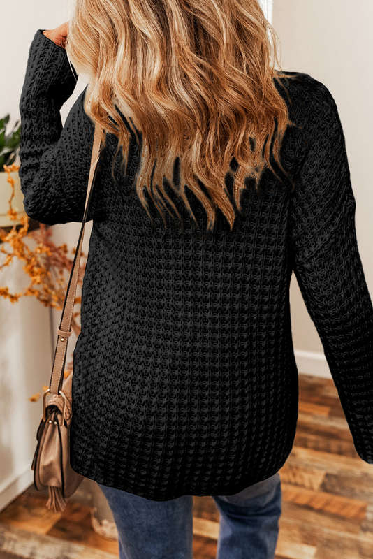 Black Hollow-out Crochet V Neck Sweater