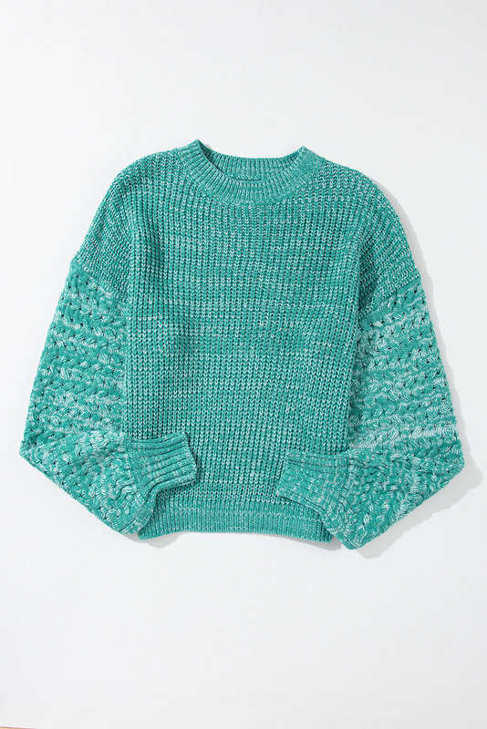 Green Knitted V-Neck Casual Top with Raw Seam Detail