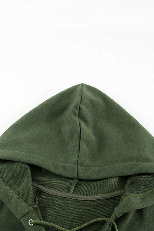 Green Casual Solid Color Lace-up Hoodie