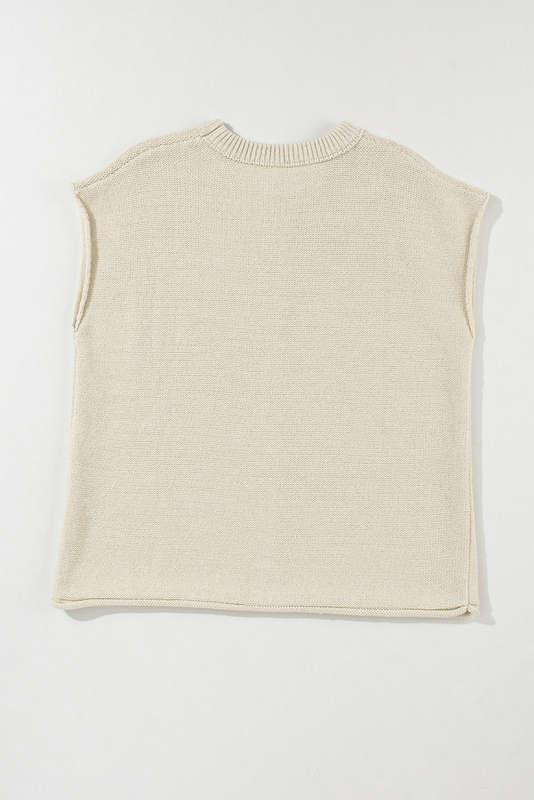 Oatmeal Solid Color Cap Sleeve Knitted Sweater