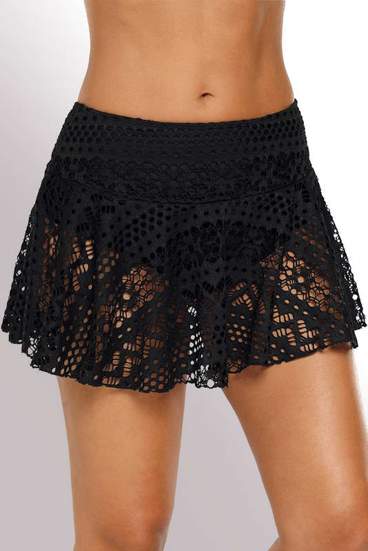 Black Black Crochet Lace Skirted Bikini Bottom