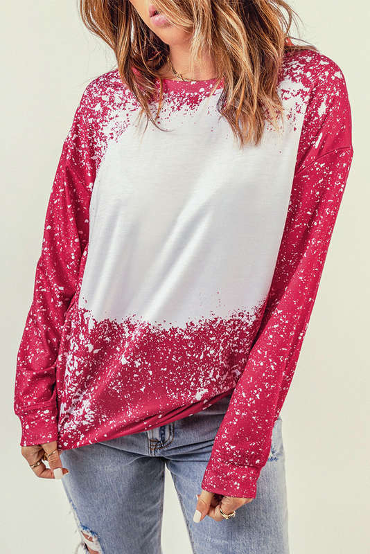 Red Tie-dyed Crew Neck Pullover Sweatshirt
