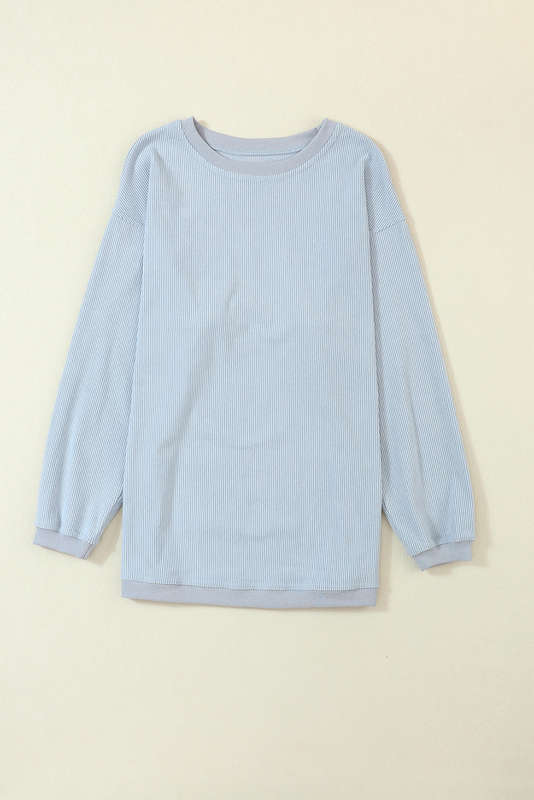 Light Grey Ribbed Corded Oversized Sweatshirt