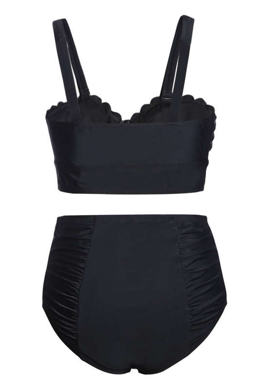 Black Plus Size Scalloped Detail High Waist Bikini Swimsuit