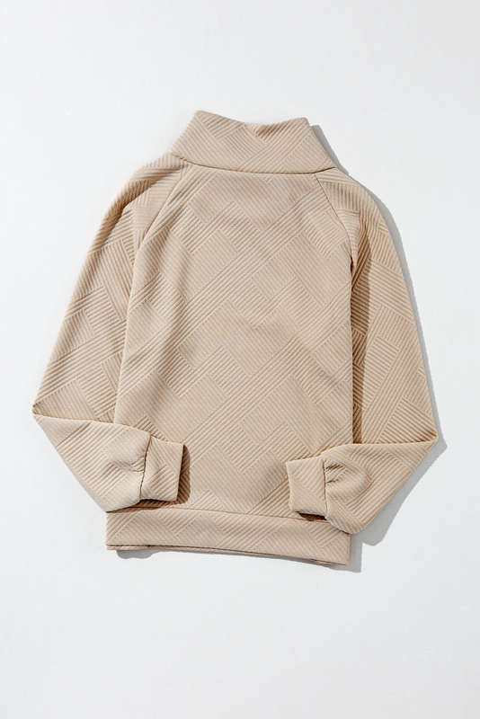 Apricot  Asymmetric Buttons Detail High Neck Textured Sweatshirt