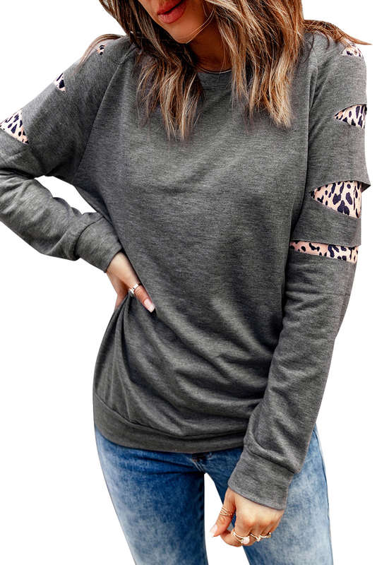 Leopard Insert Gray Sweatshirt