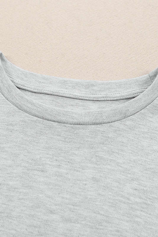 Gray Plain Crew Neck Long Sleeve Top