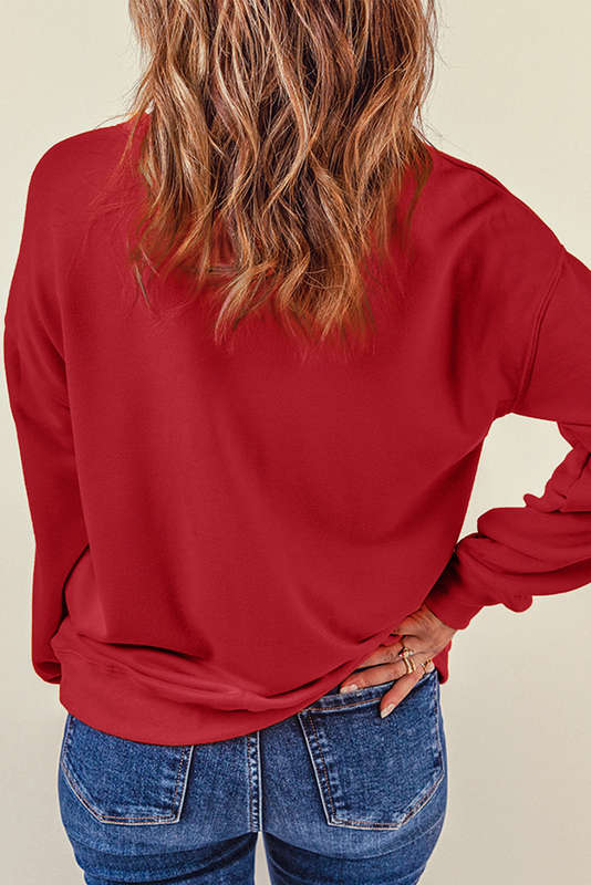 Red Plain Crew Neck Pullover Sweatshirt