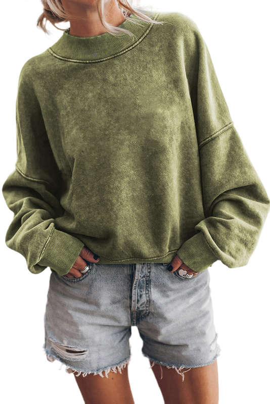 Green Knitted V-Neck Casual Top with Raw Seam Detail