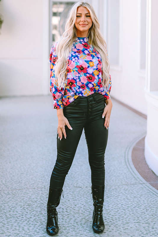 Blue V-Neck Knitted Summer Top with Exposed Seams