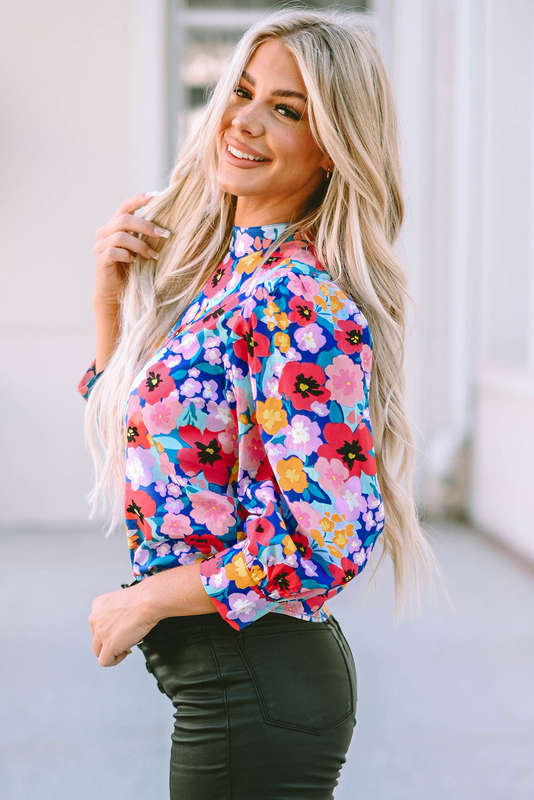 Blue V-Neck Knitted Summer Top with Exposed Seams