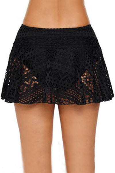 Black Black Crochet Lace Skirted Bikini Bottom