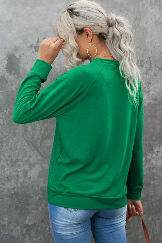 Green Knitted V-Neck Casual Top with Raw Seam Detail