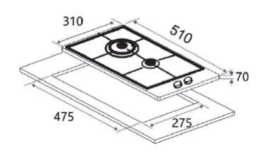 Alva 2- Burner Gas Hob - Stainless Steel