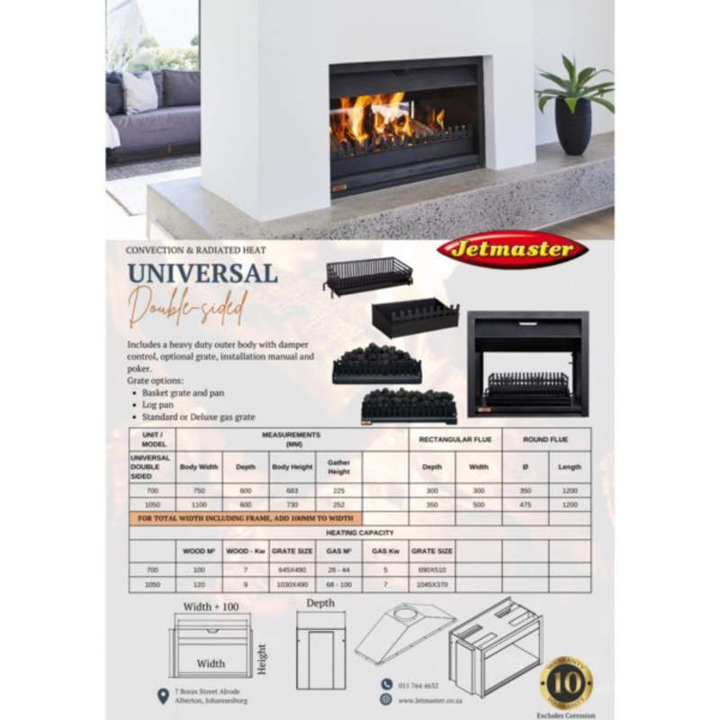 JETMASTER 700 Double side Professional Universal Fireplace (Basket Grate and Pan Included) | 4021...