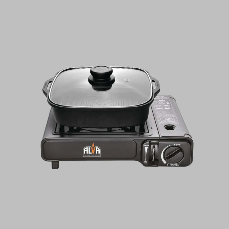 Single Burner Butane Canister Stove + Cooking Pot & Lid